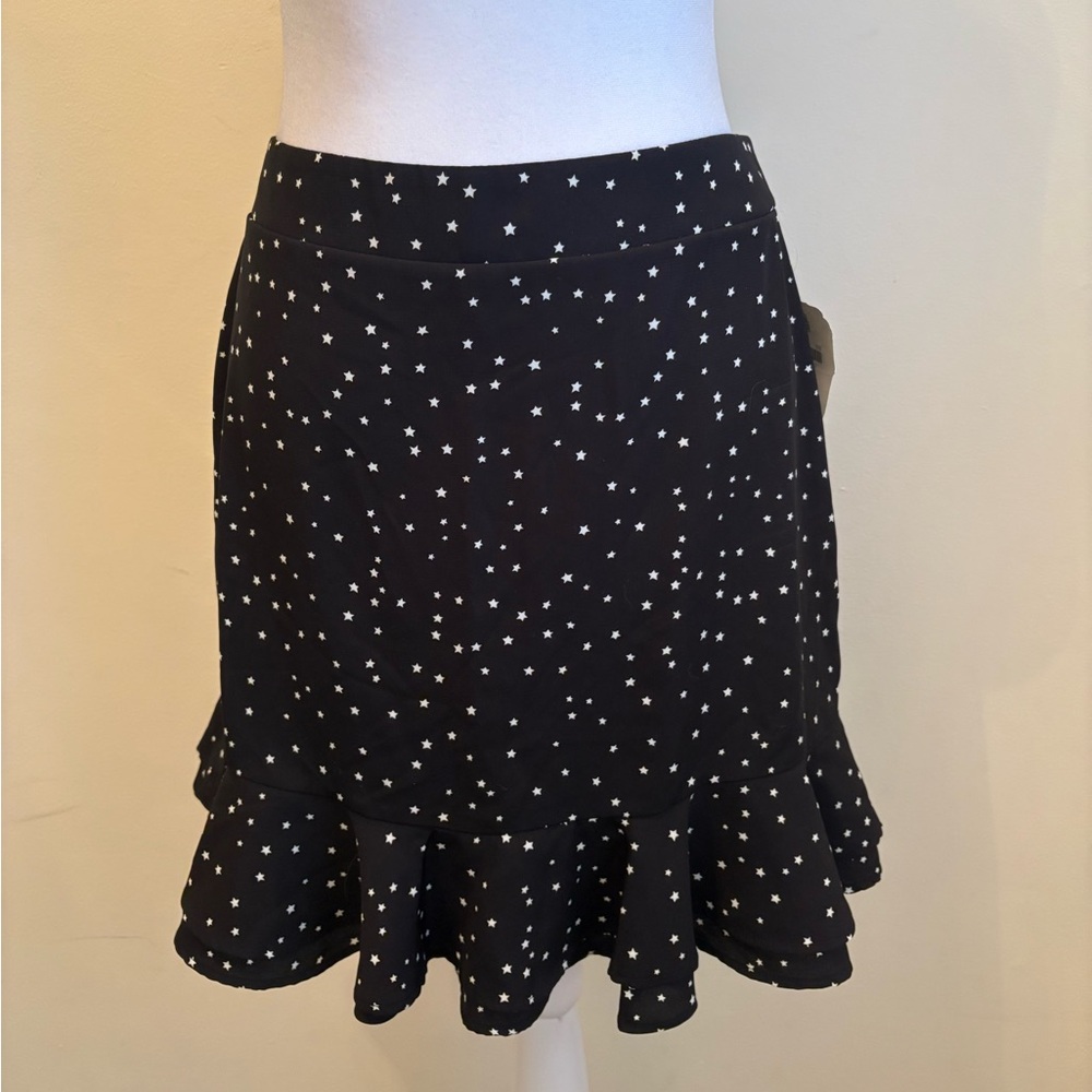 New Medium Altar’d State Black Star Print Ruffle Mini Skirt - Picture 3 of 11